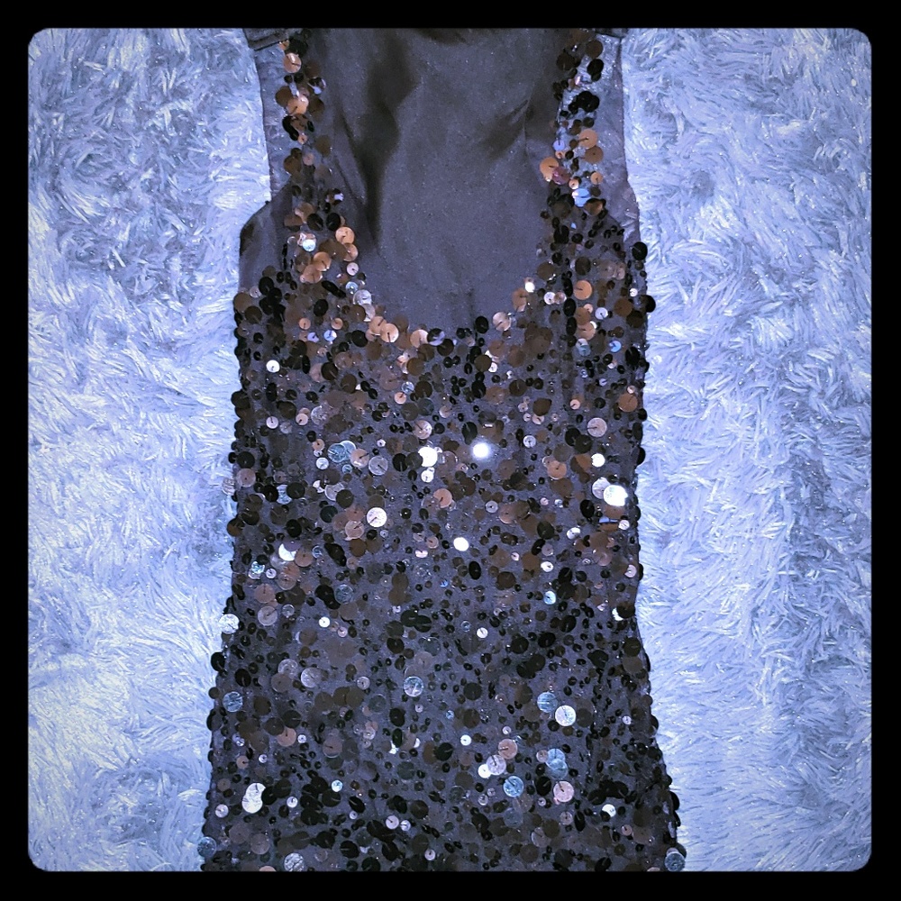 Black sequined see thru top